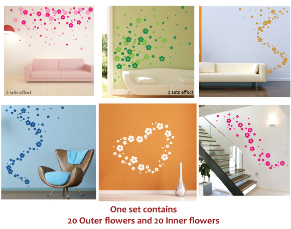 40 x Small Flower Wall Stickers