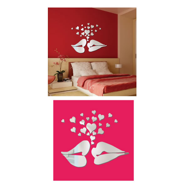 Lips and Hearts Mirror Wall Stickers