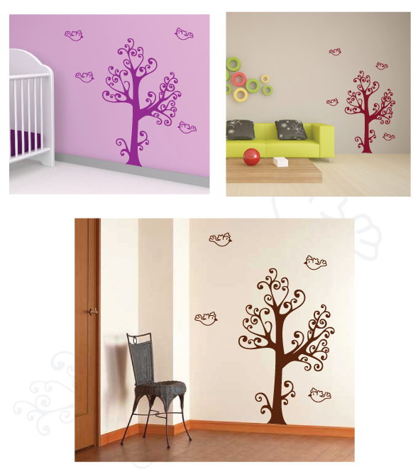 Curly Tree and birds wall sticker