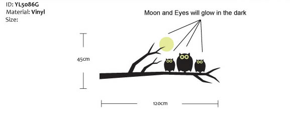 Glow in the dark owl and moon wall sticker